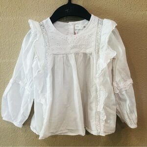 Zara Toddler Girl White Ruffle Long Sleeves Blouse Size 4-5Y